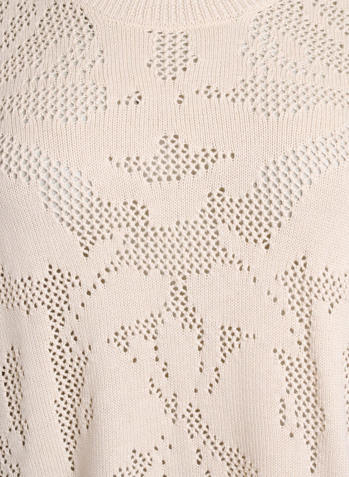 Gebreide blouse met een opengewerkt patroon en 3/4 mouwen, Birch, Packshot
