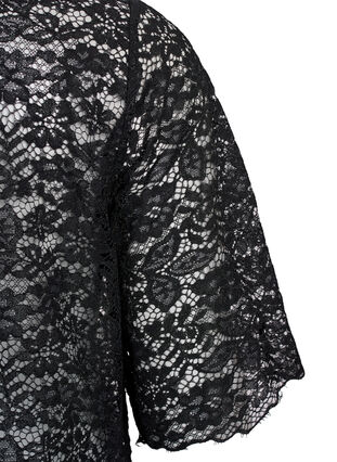 ZizziKanten blouse met korte mouwen en ronde hals, Zwart, Packshot image number 3