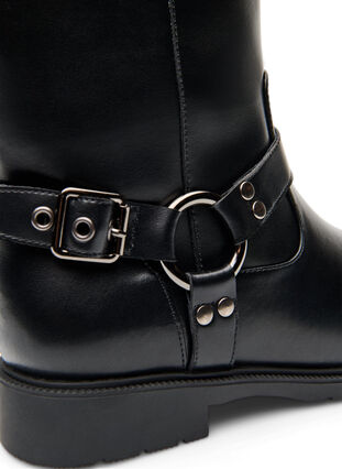 ZizziWide fit - Hoge leren laars met decoratieve gespen, Black, Packshot image number 2