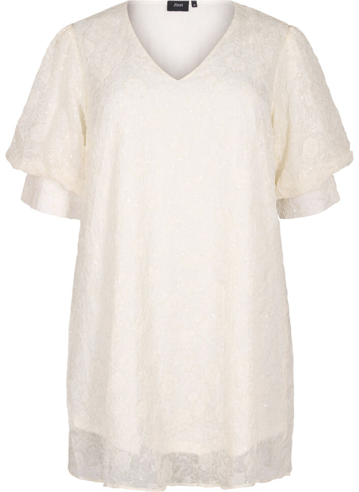 Korte feestjurk met pailletten, Vanille, Packshot image number 0