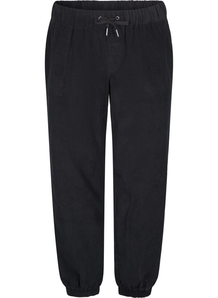 Corduroy broek met een elastische tailleband, Black, Packshot