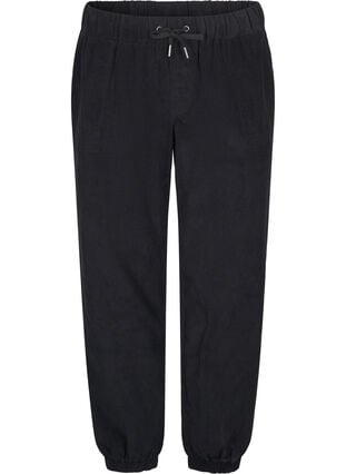 ZizziCorduroy broek met een elastische tailleband, Black, Packshot image number 0