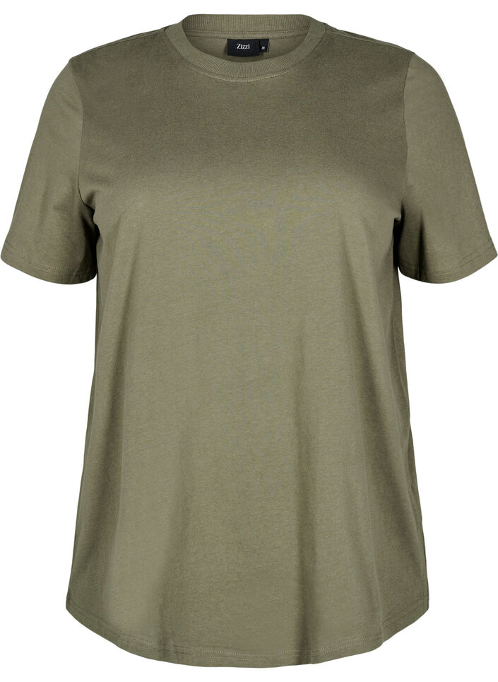 Basic katoenen T-shirt met ronde hals, Groen, Packshot image number 0