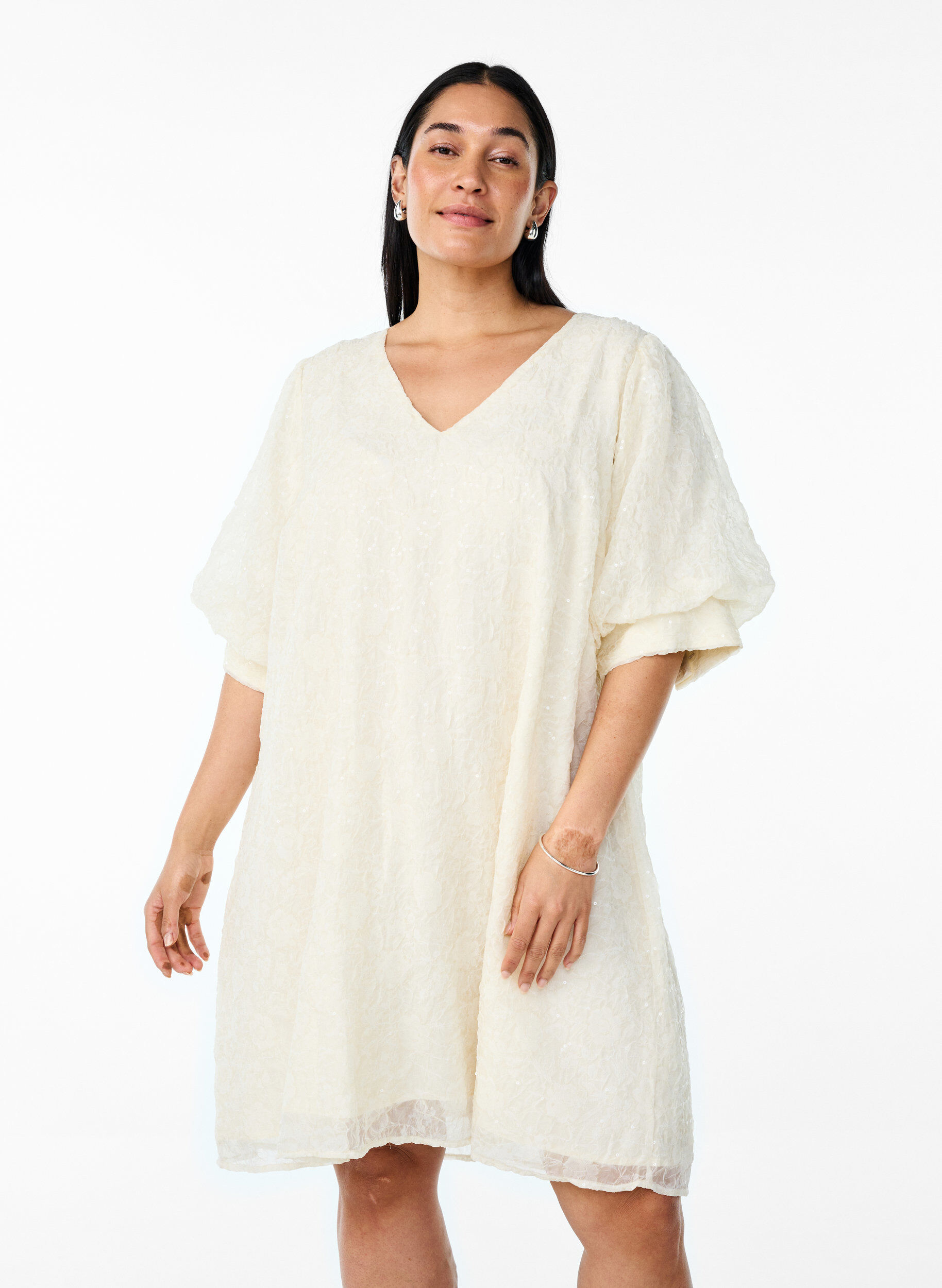 ZizziKorte feestjurk met pailletten, Vanille, Model image number 1