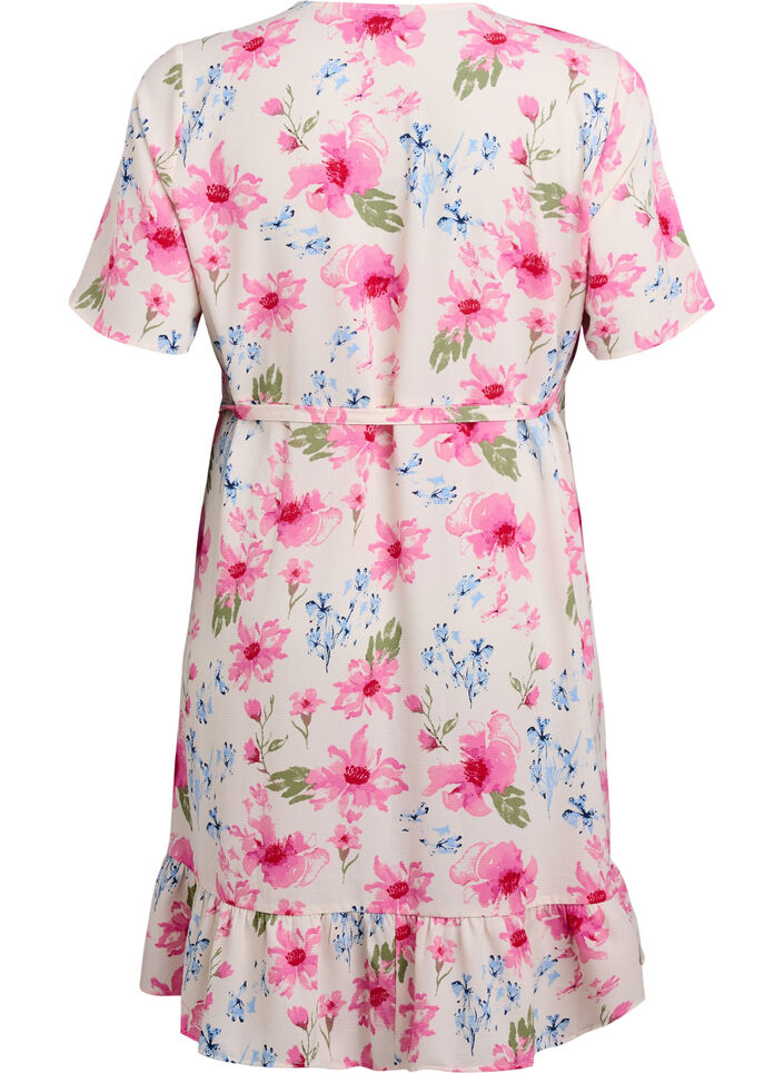 Robe portefeuille &agrave; fleurs et manches courtes, Blanc, Packshot image number 1