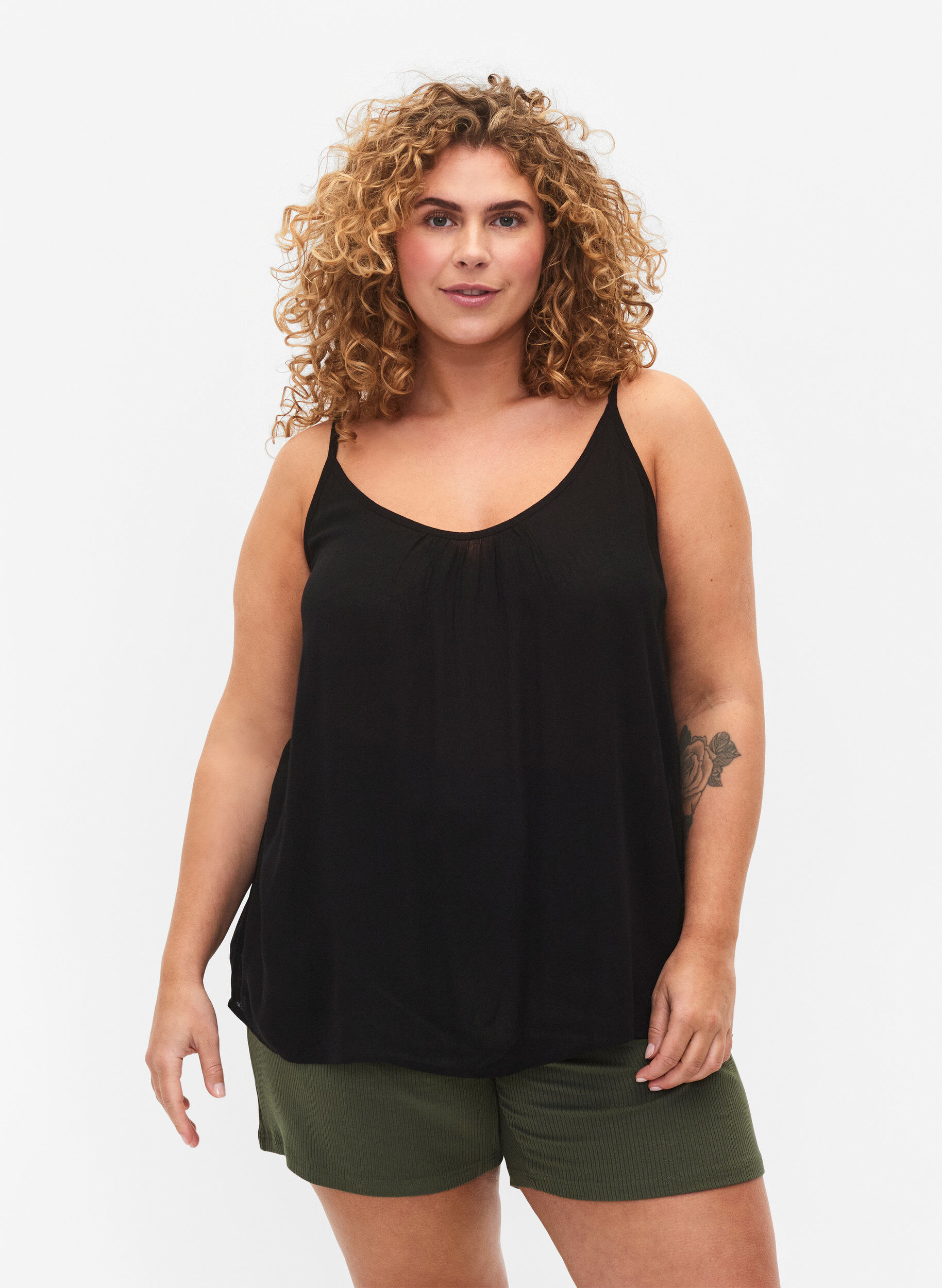 Strap top in viscose, Zwart, Model