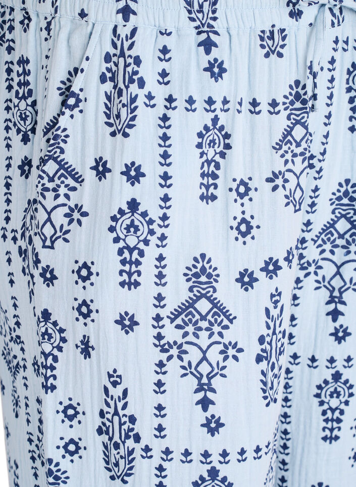 Losse broek in katoenen mousseline met stippen, Blauw, Packshot image number 2