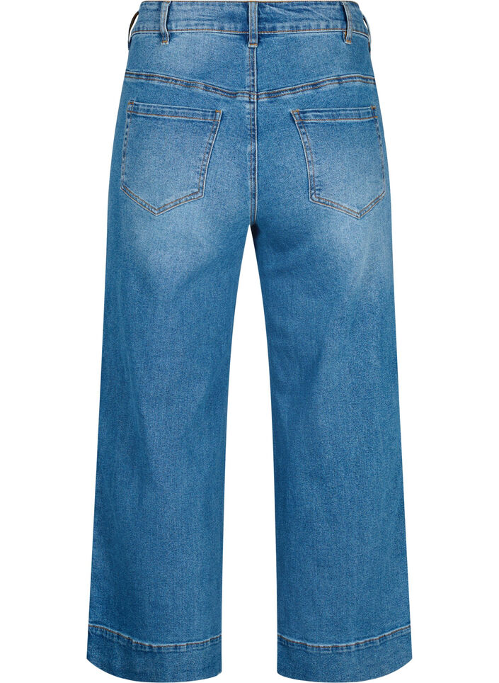 Cropped jeans met flare, Blue denim, Packshot