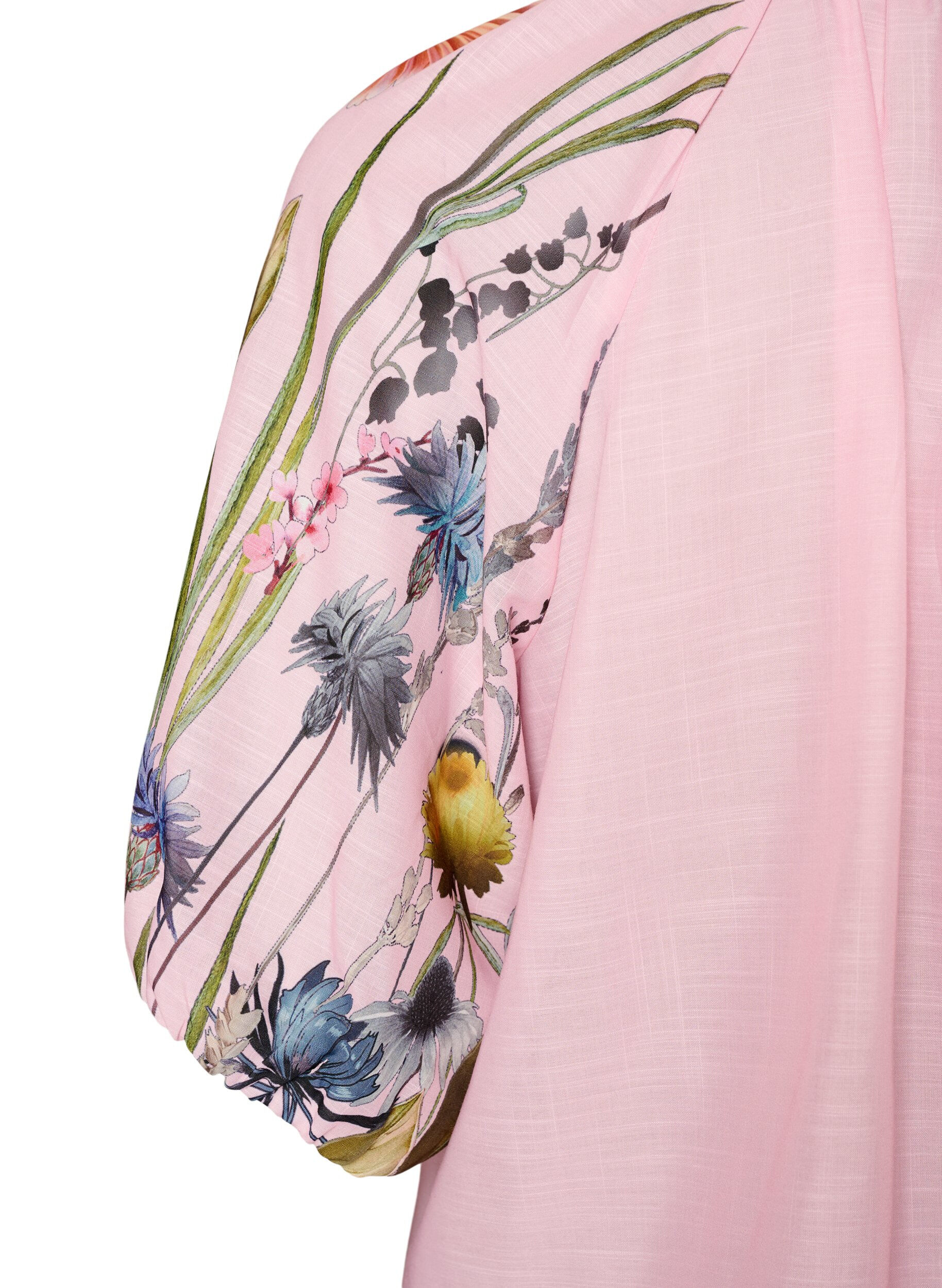 Zizzi Blouse avec lien &agrave; nouer et manches &agrave; imprim&eacute; fleuri, Rose, Packshot image number 3