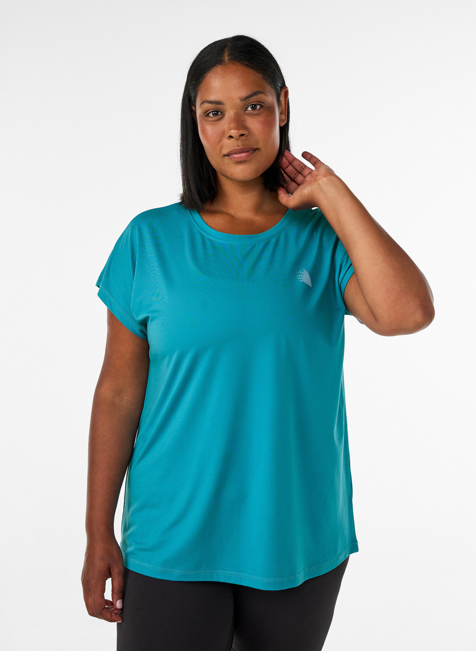 T-shirt de sport couleur unie, Bleu p&eacute;trole, Model