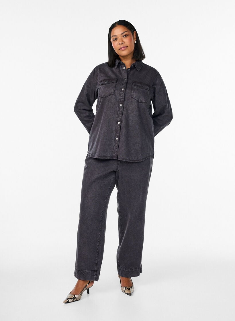 Spijkerblouse met borstzakken, Grijs, Model image number 1