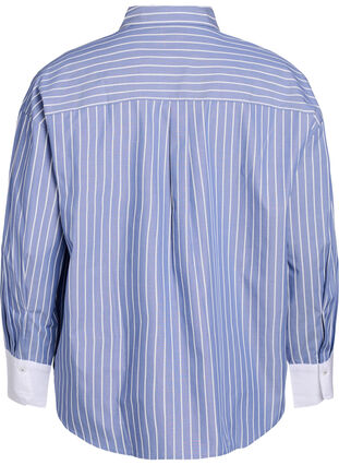 ZizziGestreept shirt met contrasterende manchetten, Blue w. White Stripe, Packshot image number 1