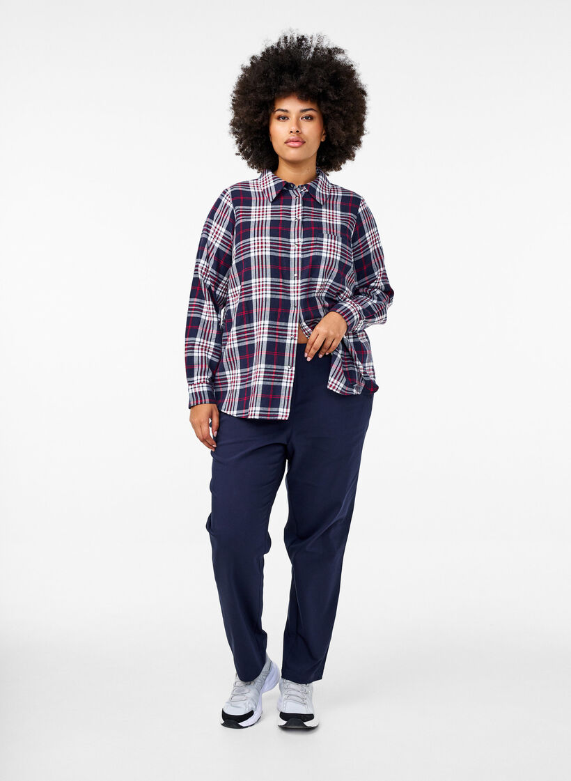 Straight fit broek met een hoge taille, Blauw, Model image number 0