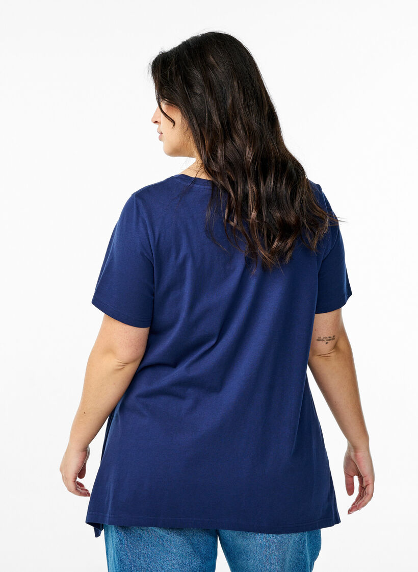 T-shirt met ronde hals en A-lijn vorm, Blauw, Model image number 2