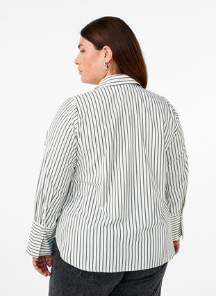 ZizziGestreept shirt met wijde manchetten, White/Black Stripe, Model image number 1