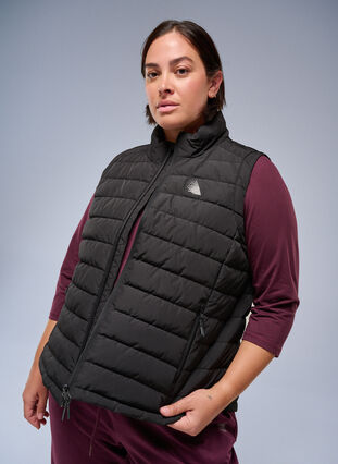 ZizziSportief gewatteerd vest met ritssluiting en zakken, Black, Image image number 0