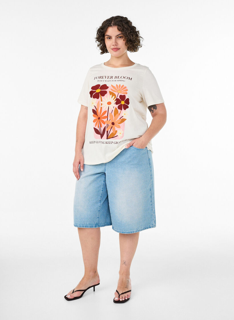 Katoenen T-shirt met print, Vanille, Model image number 1