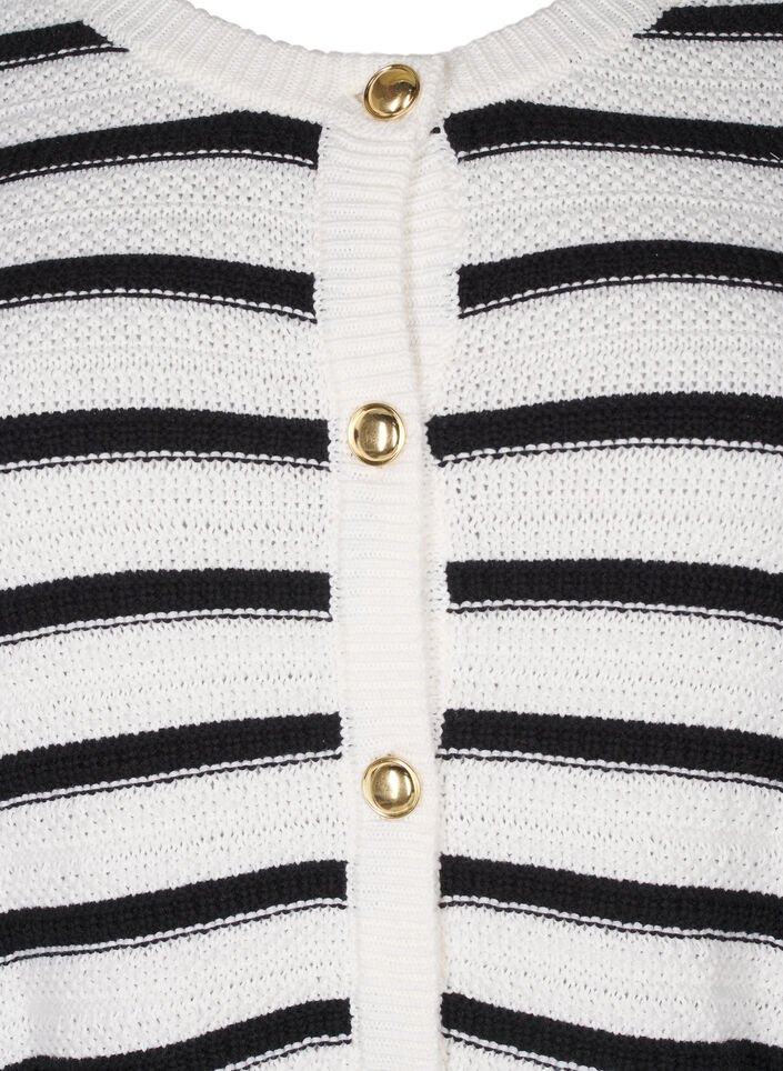 Gestreepte cardigan met gouden knopen in breisel, Cloud D. w. Black, Packshot