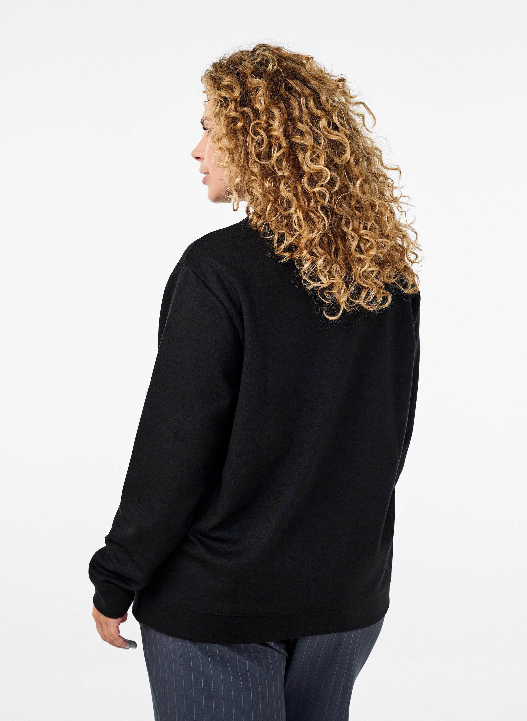 ZizziSweatshirt met ronde hals, Zwart, Model image number 2