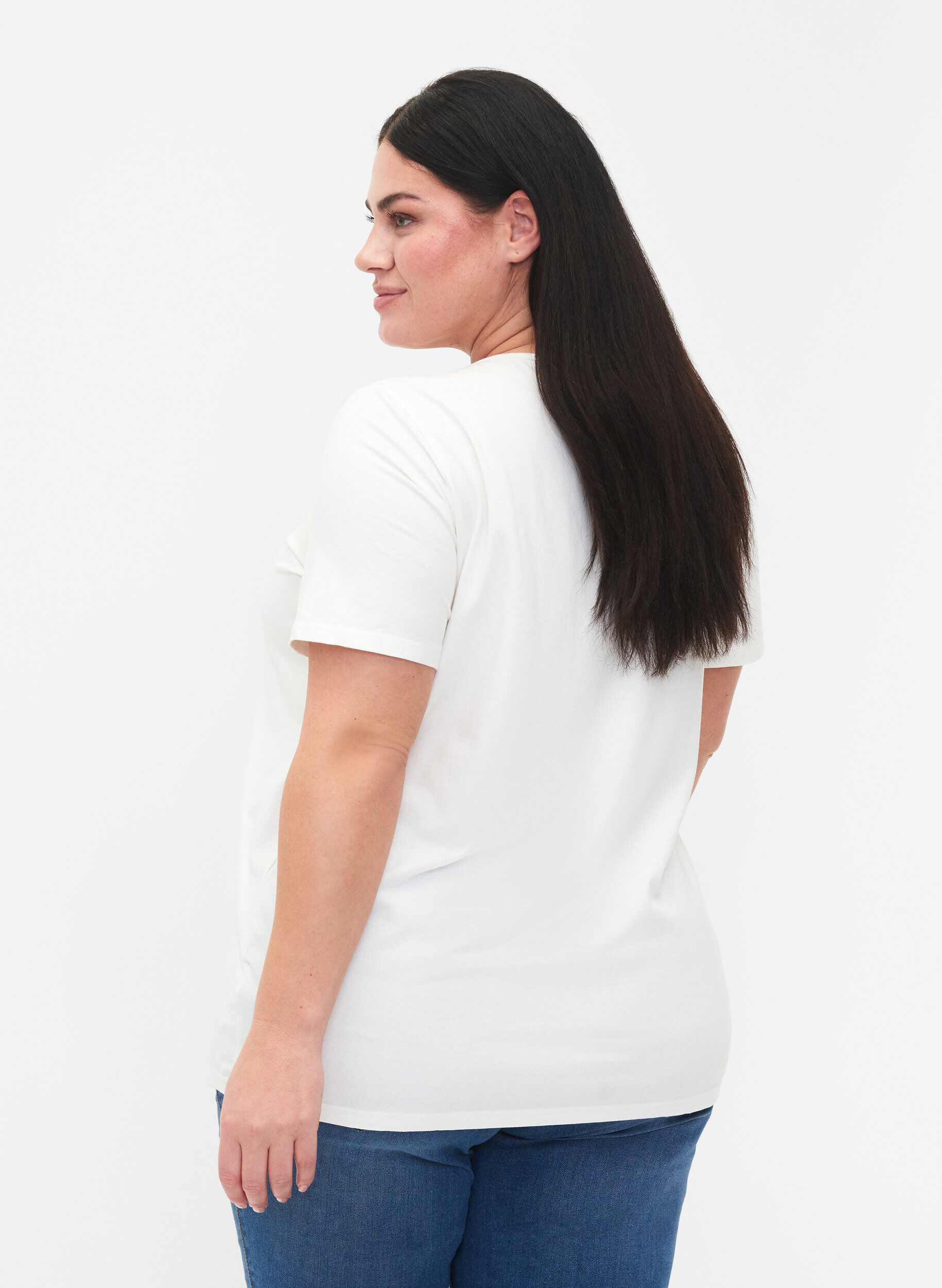 ZizziT-shirt met v-hals en kruisdetail, Warm Off-white, Model image number 1