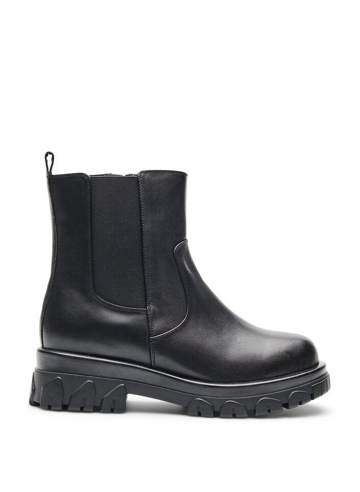 Wide fit - Chunky leren Chelsea boots met ritssluiting, Black, Packshot