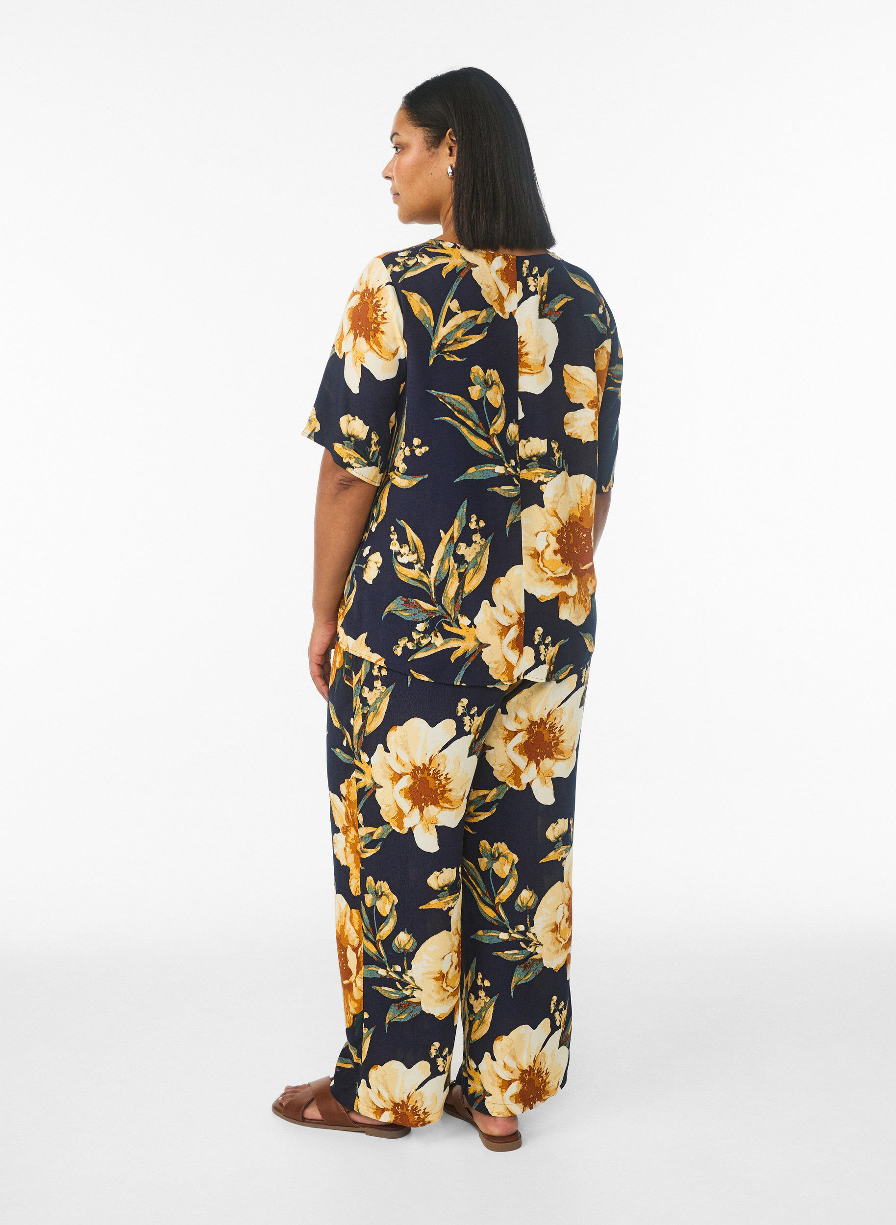 ZizziLosse viscose broek met print, Blauw, Model image number 1