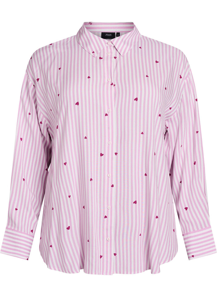 Nachtshirt met strepen en hartjes, Roze, Packshot image number 0