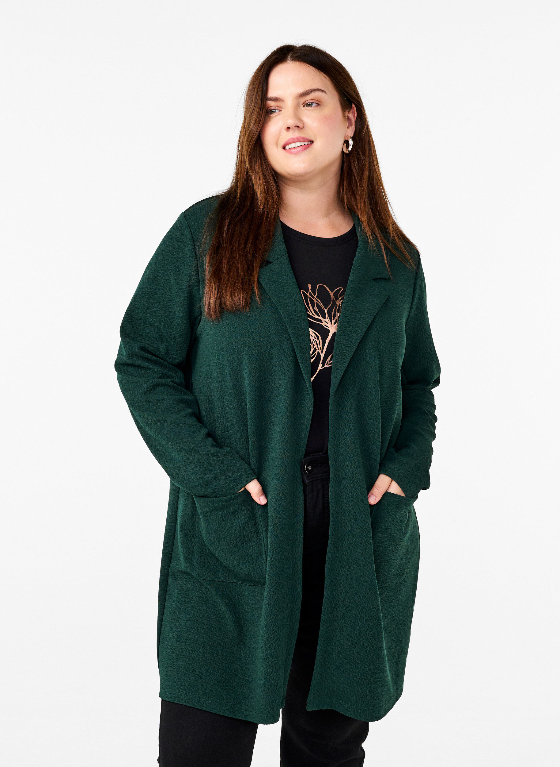 Lange jas met zakken, Groen, Model