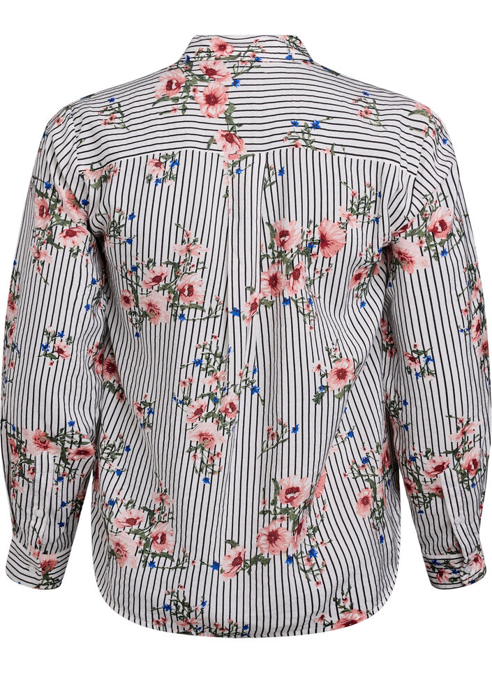 Shirt met bloemenprint en smalle strepen, Black Striped AOP, Packshot