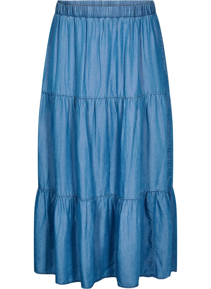 Jupe maxi en jean avec volants, Bleu, Packshot image number 0