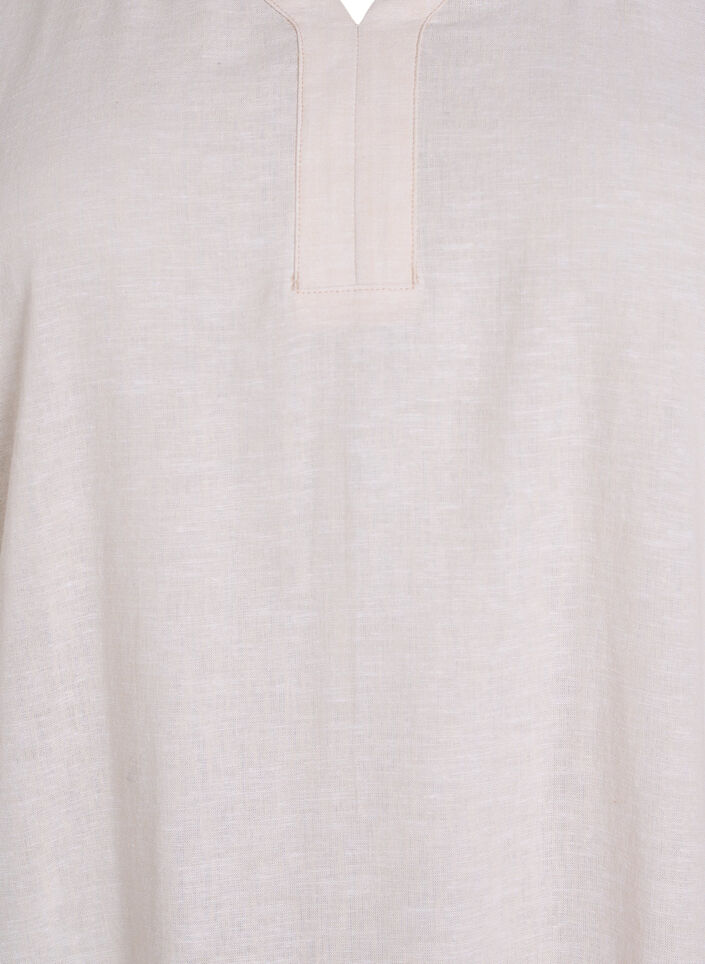 Midi-jurk van linnen en viscose met korte mouwen, Beige, Packshot image number 2