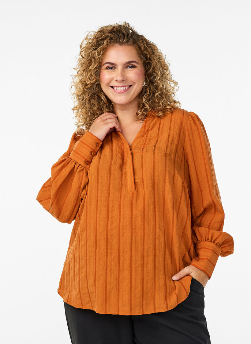 Blouse met verticale strepen, Pumpkin Spice, Model