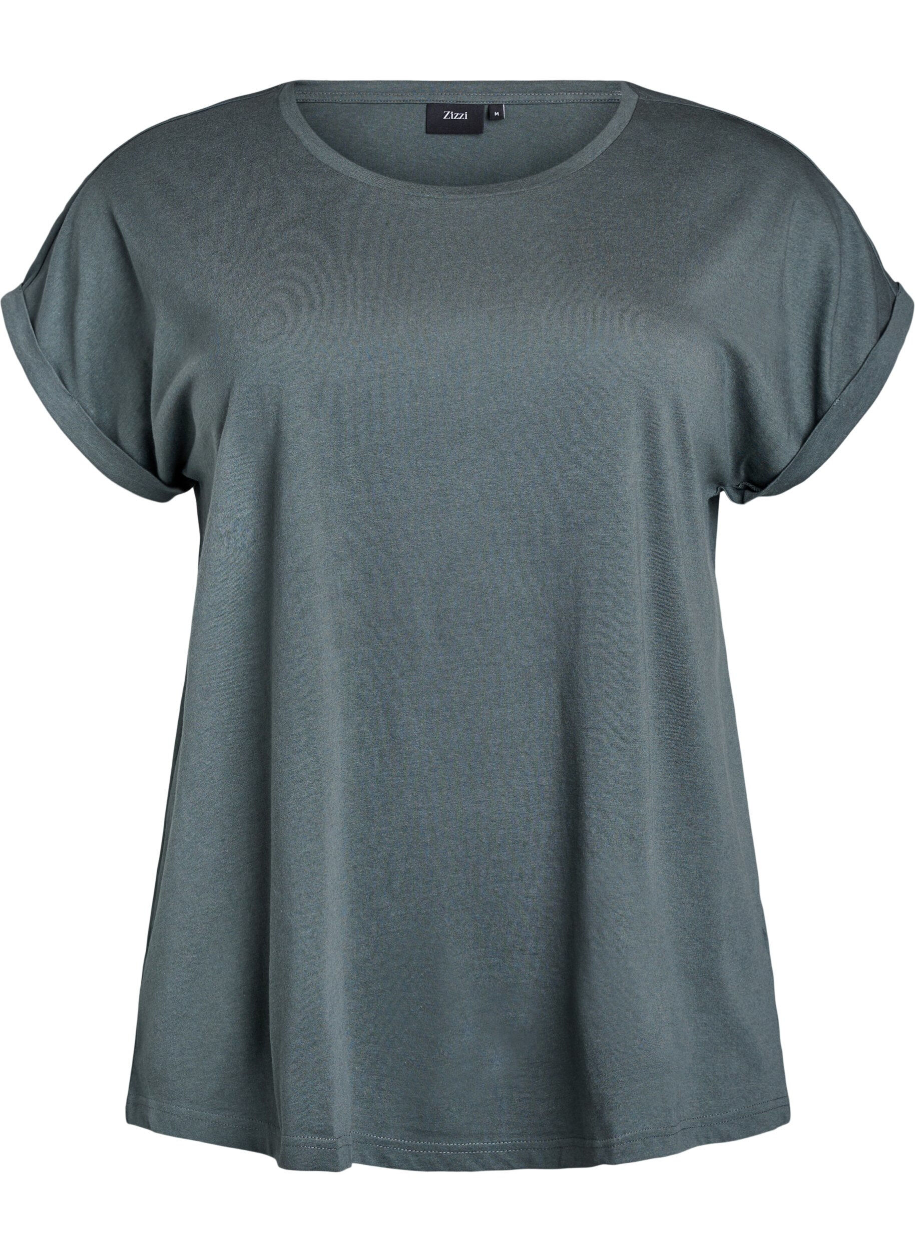 ZizziT-shirt met korte mouwen van katoenmix, Groen, Packshot image number 0