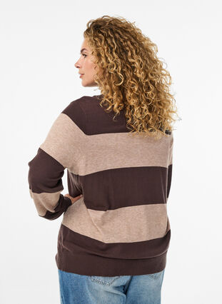 ZizziStrik blouse met kraag, Seal Brown Comb, Model image number 2