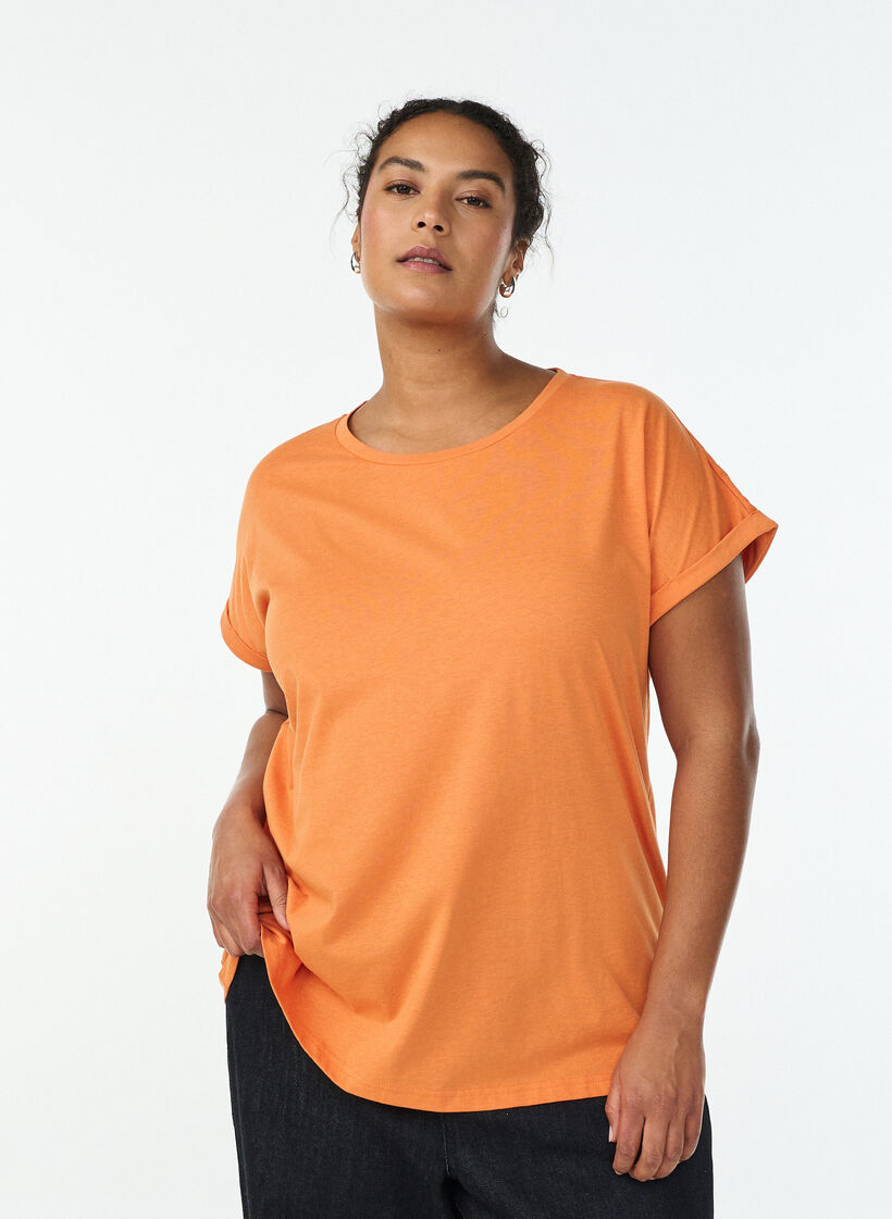T-shirt met korte mouwen van katoenmix, Oranje, Model image number 0