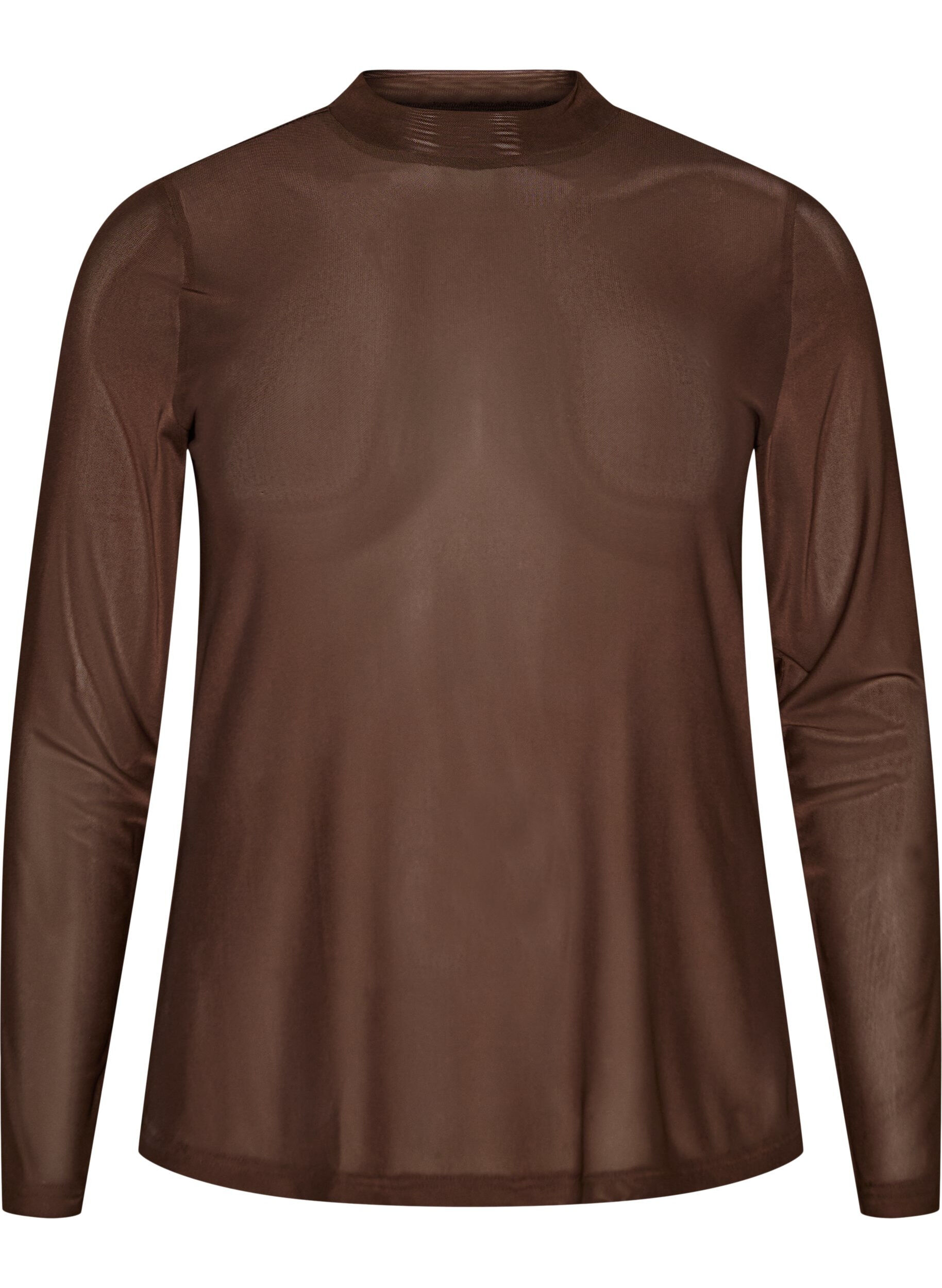 ZizziGetailleerde blouse van mesh met lange mouwen, Bruin, Packshot image number 0