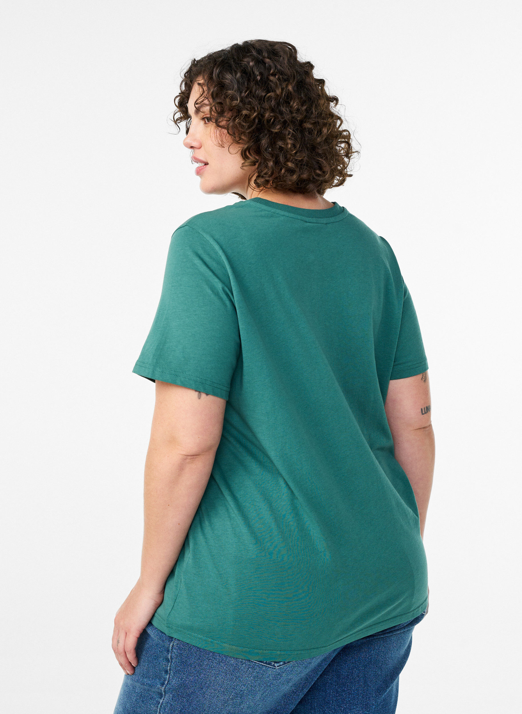 ZizziBasic katoenen T-shirt met ronde hals, Groen, Model image number 2