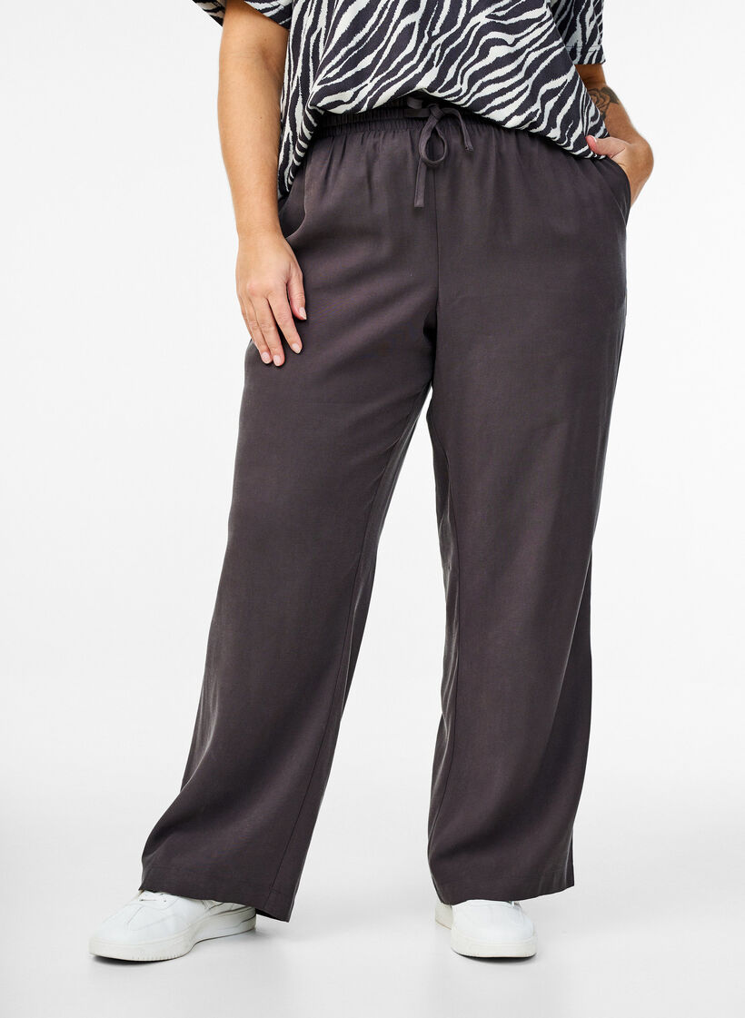 FLASH - Viscose broek met elastische tailleband, Grijs, Model image number 2