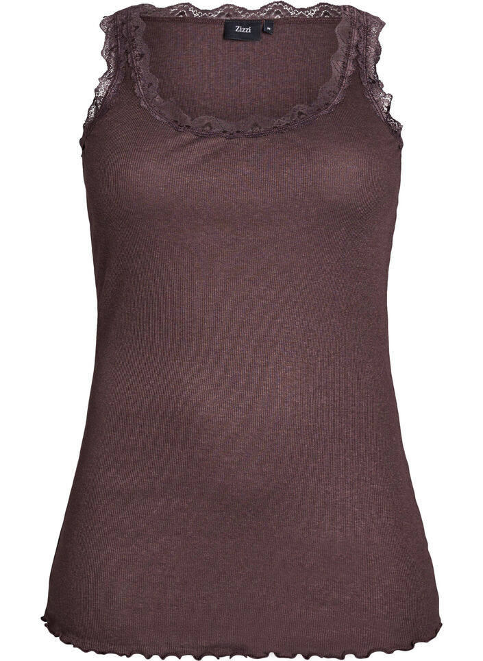Top met rand van kant, Bruin, Packshot image number 0