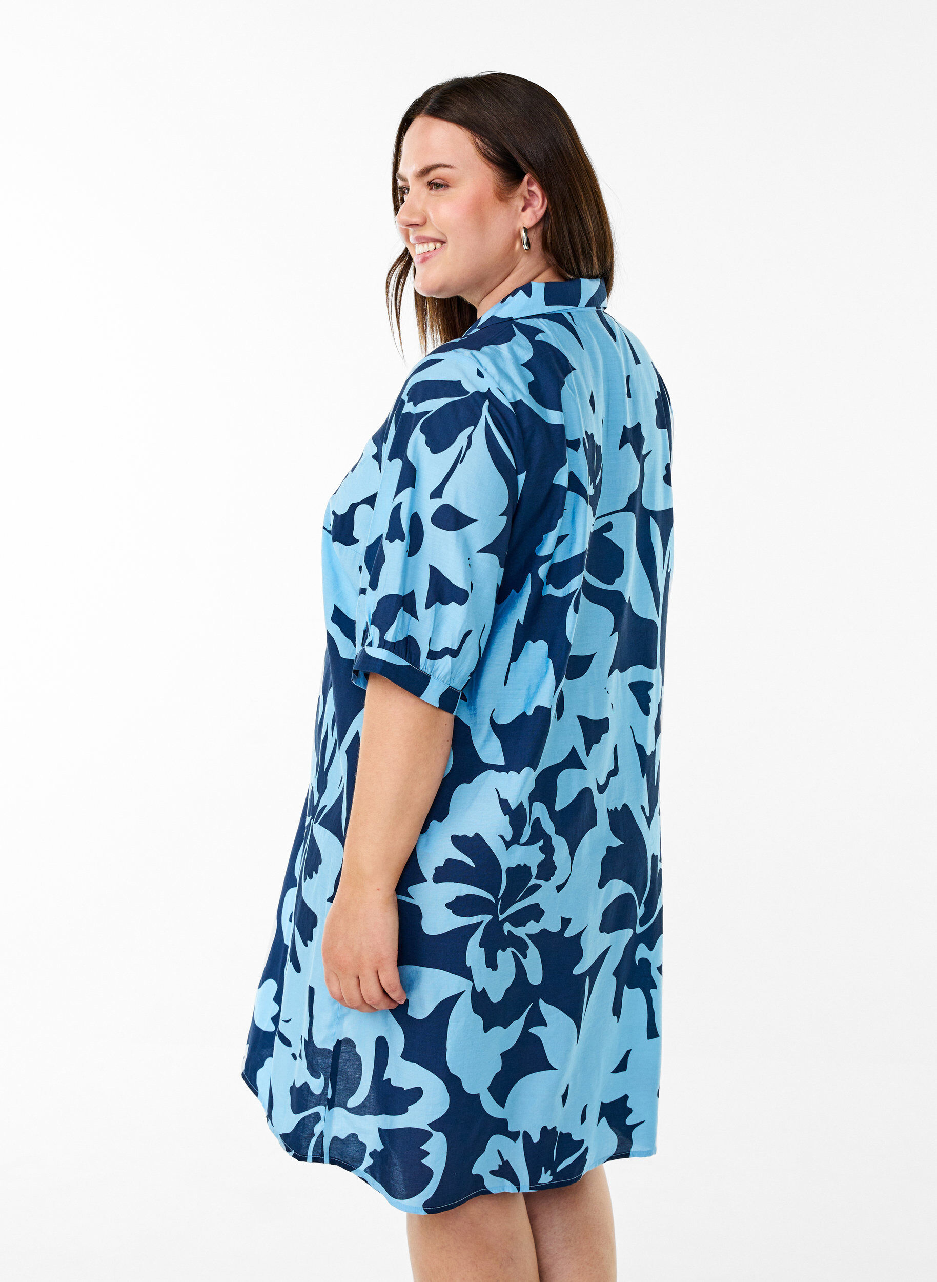 ZizziKnielange jurk met print en V-hals, Blauw, Model image number 2