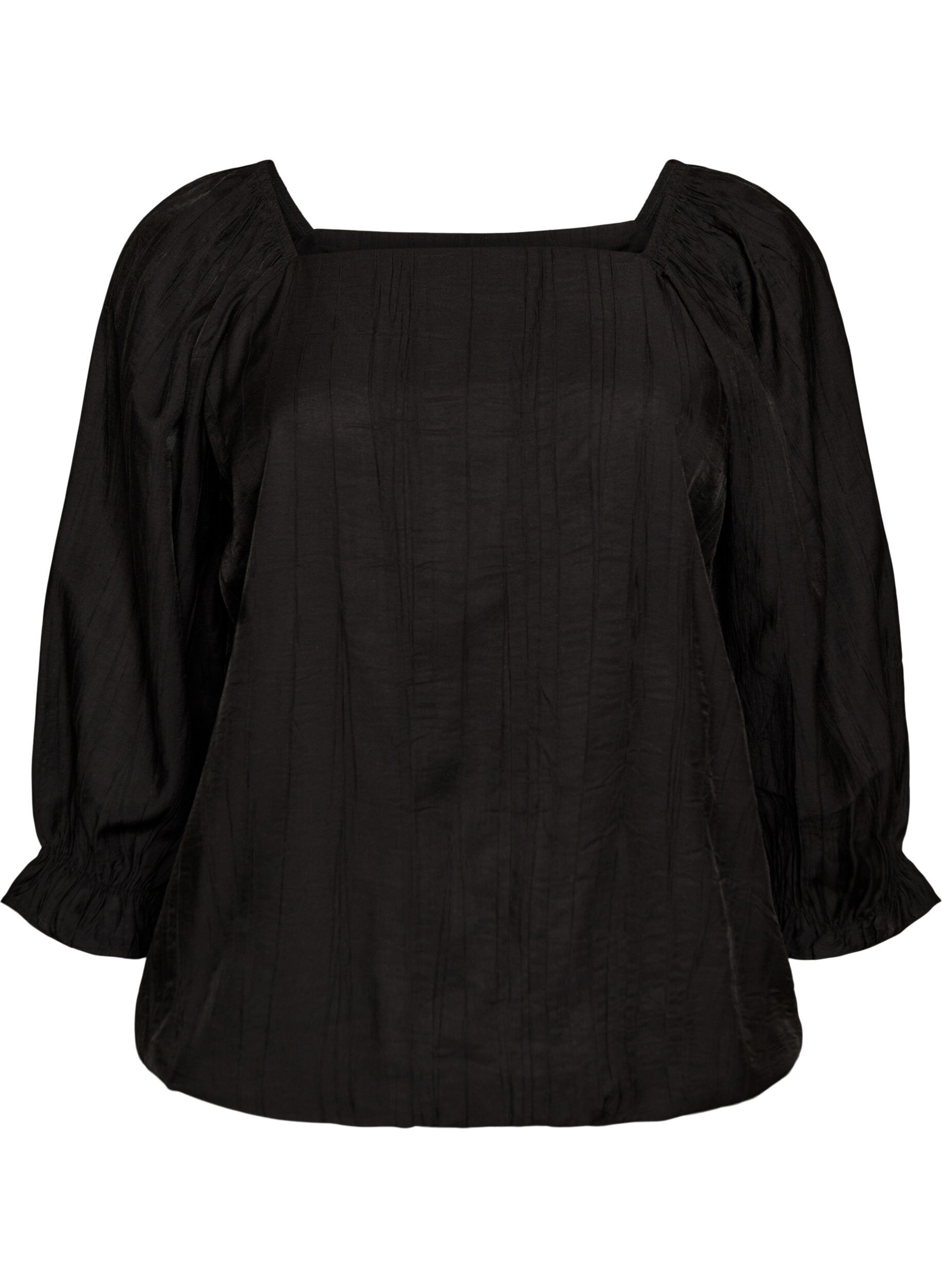 Blouse en viscose &agrave; col carr&eacute; et manches 3/4