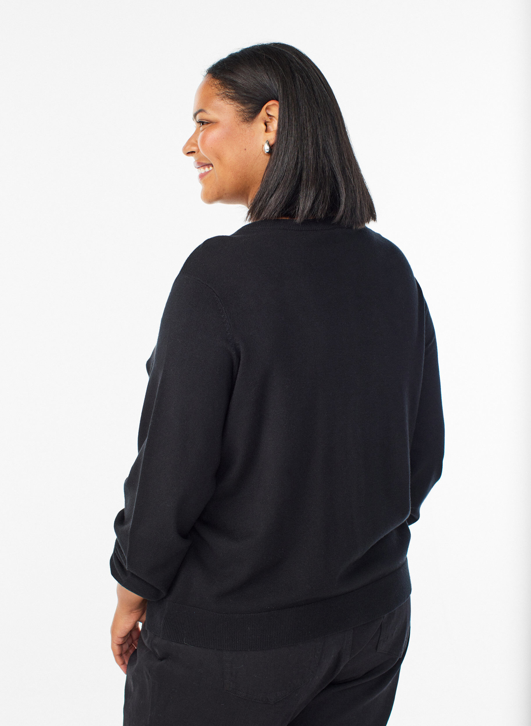 ZizziCardigan met parelgeborduurde strikken en drukknoopjes, Zwart, Model image number 2