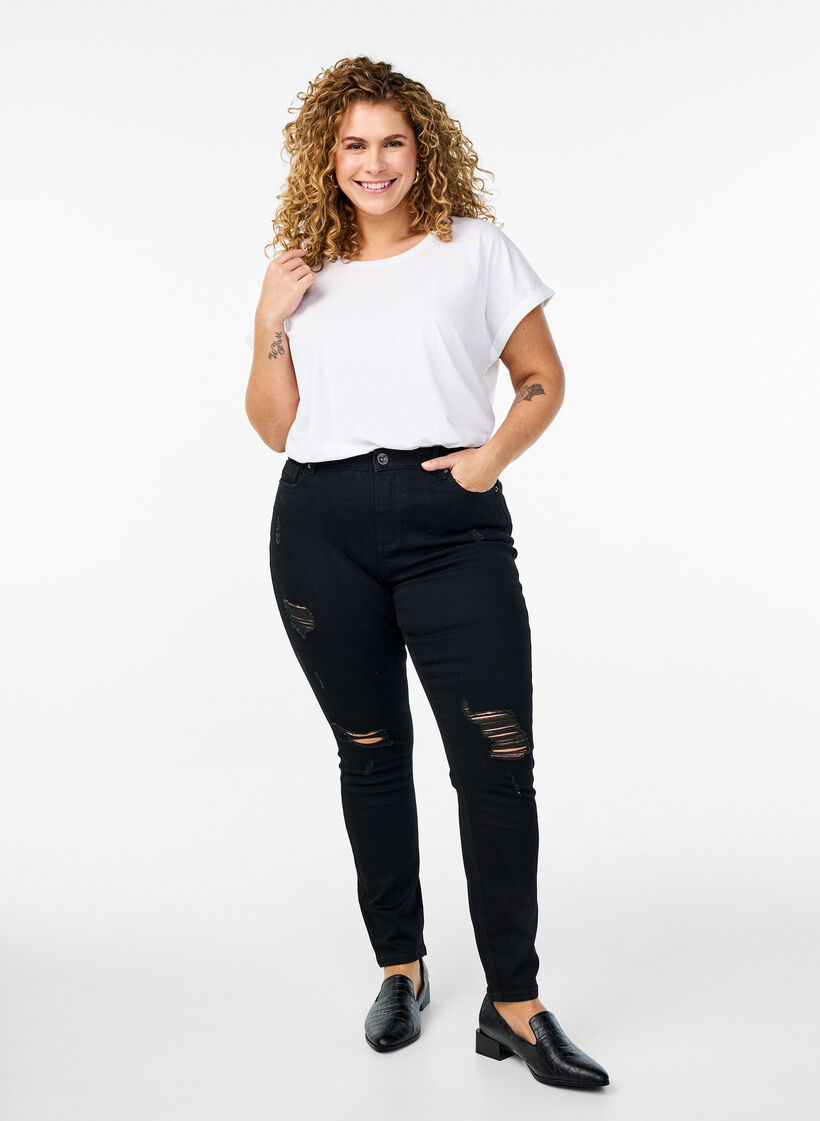 T-shirt met korte mouwen van katoenmix, Wit, Model image number 1