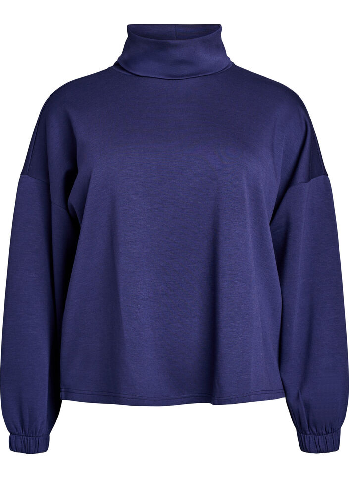 Blouse met turtleneck in modalmix, Blauw, Packshot image number 0