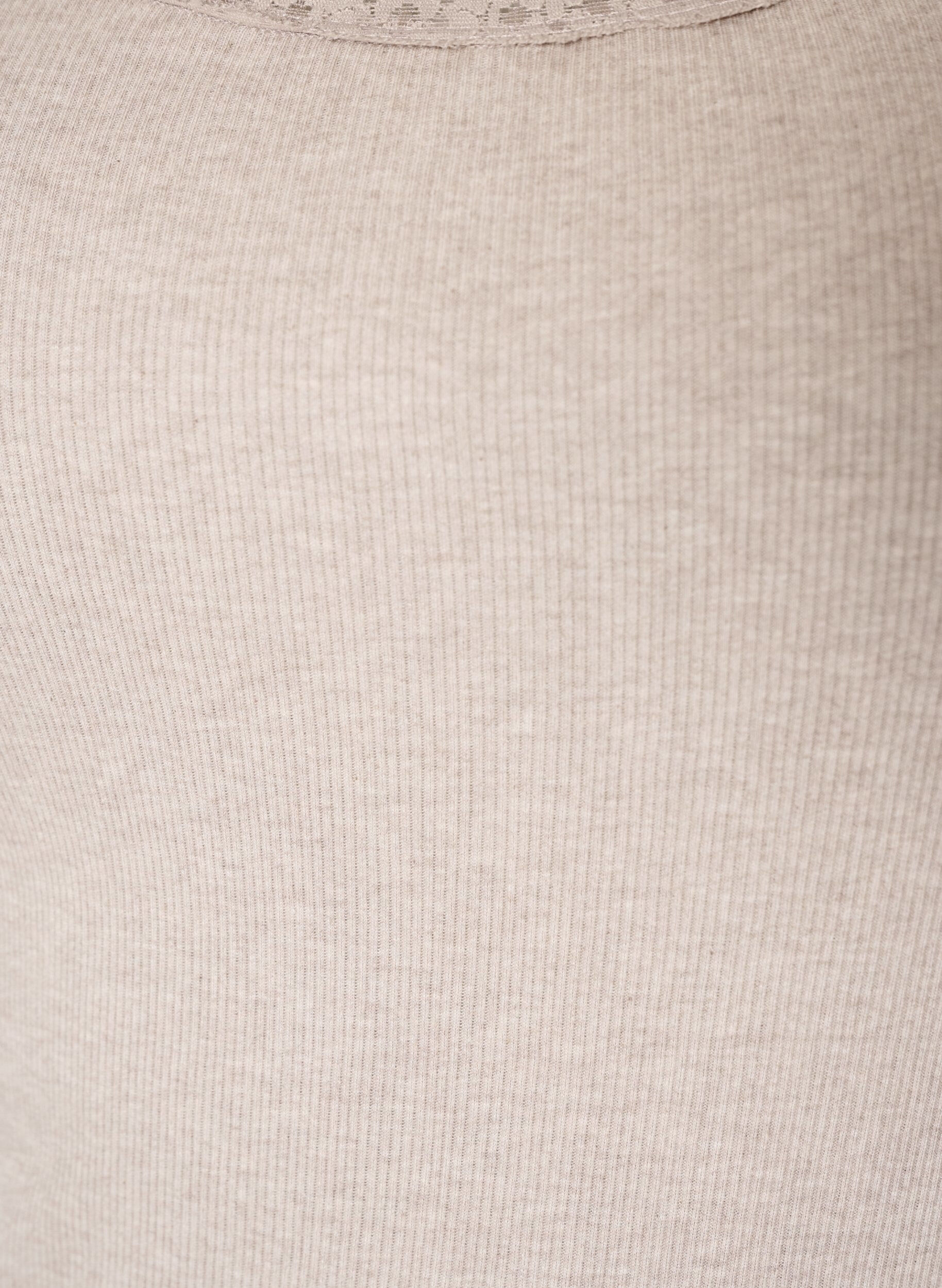 ZizziGeribde top met kanten afwerking, Beige, Packshot image number 2