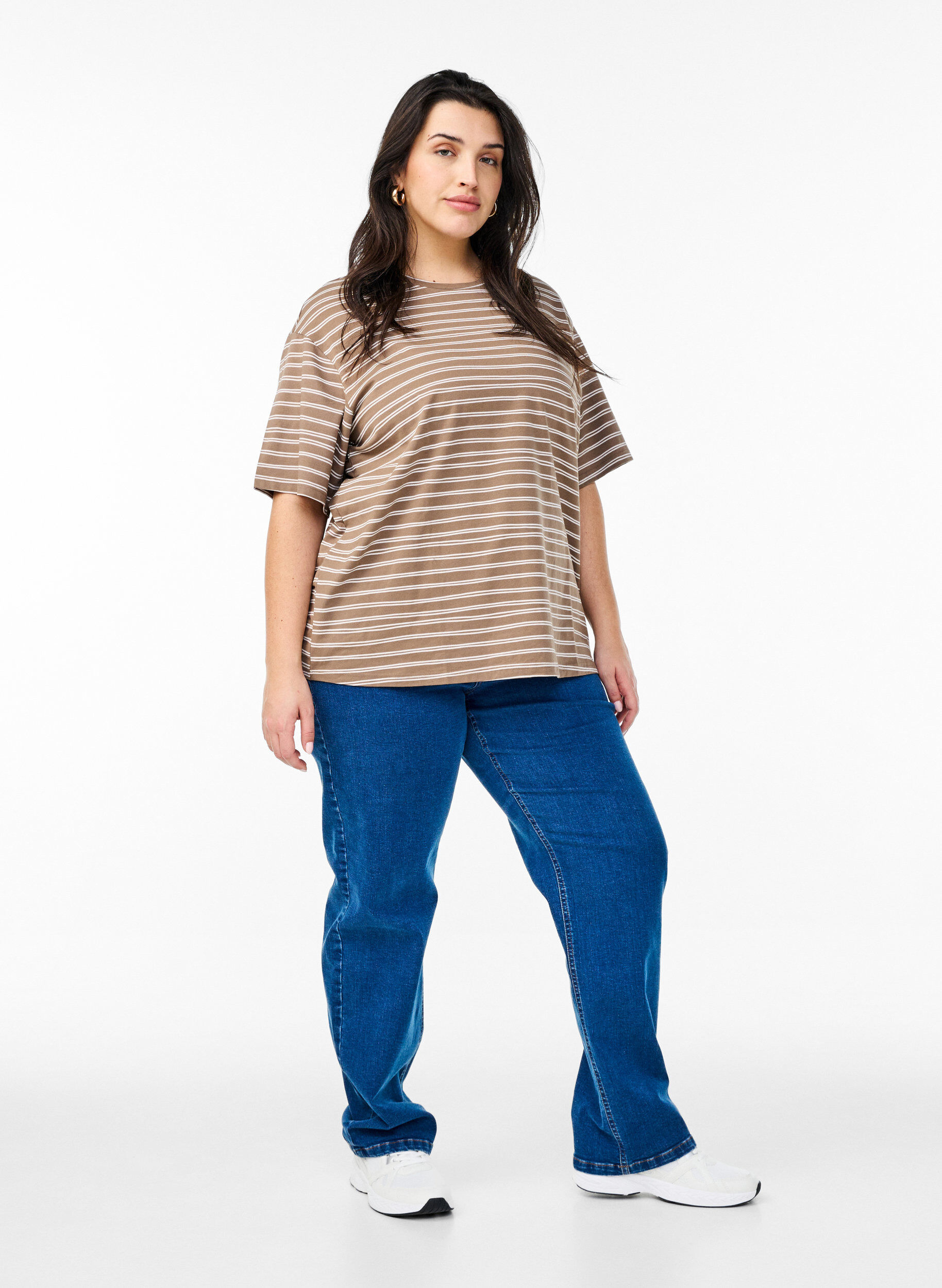 ZizziGestreepte T-shirt, Bruin, Model image number 1