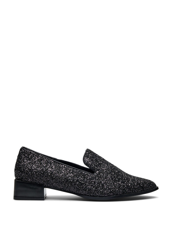 Wide fit - Loafers met glitter, Black Glitter, Packshot
