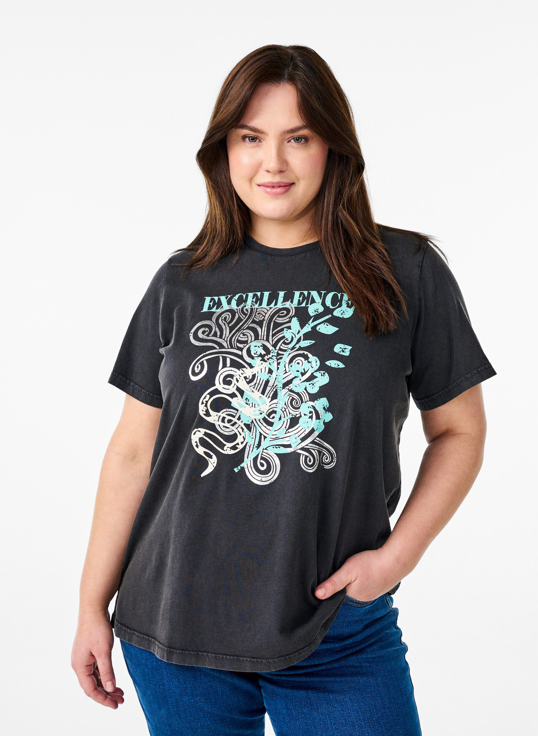 ZizziT-shirt in biologisch katoen met een coole print, Grijs, Model image number 0