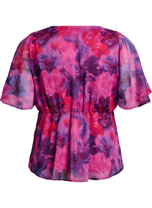ZizziBloemen chiffon blouse met korte mouwen, Rood, Packshot image number 1
