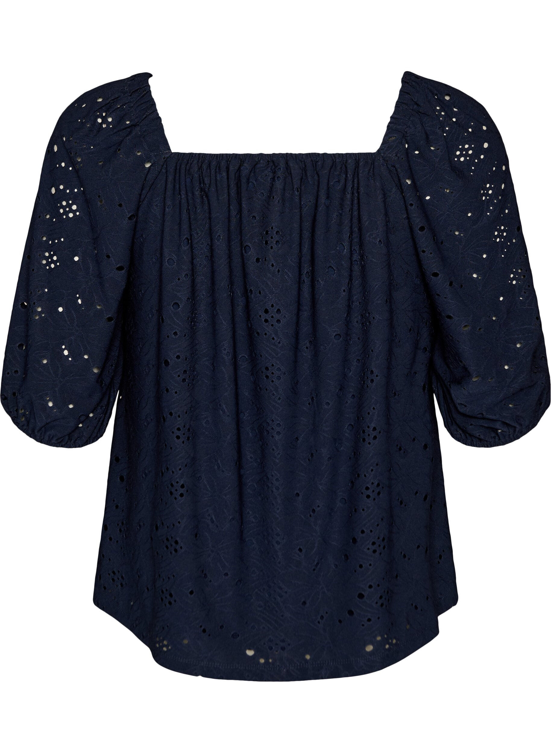 ZizziBlouse met korte pofmouwen en een opengewerkt patroon, Blauw, Packshot image number 1